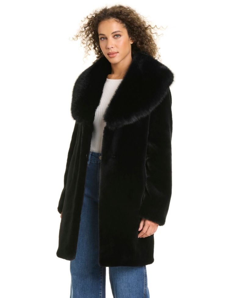 Women's Shawl-Collar Faux-Fur Coat