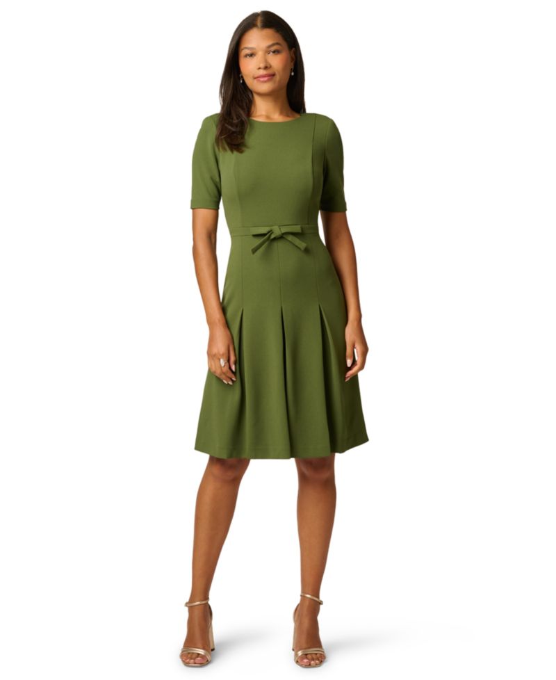 Petite Bow-Front Pleated A-Line Dress