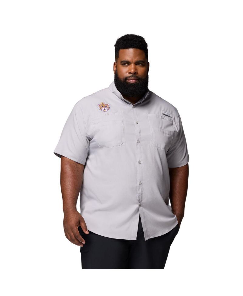 Men's Gray LSU Tigers Big & Tall Tamiami Omni-Shade Button-Down Shirt