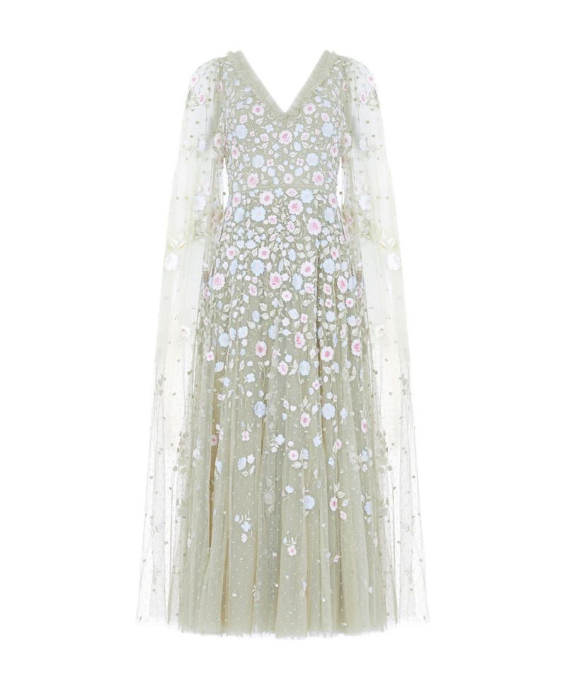 Women's Ethereal Blooms Cape Sleeve Ankle Gown