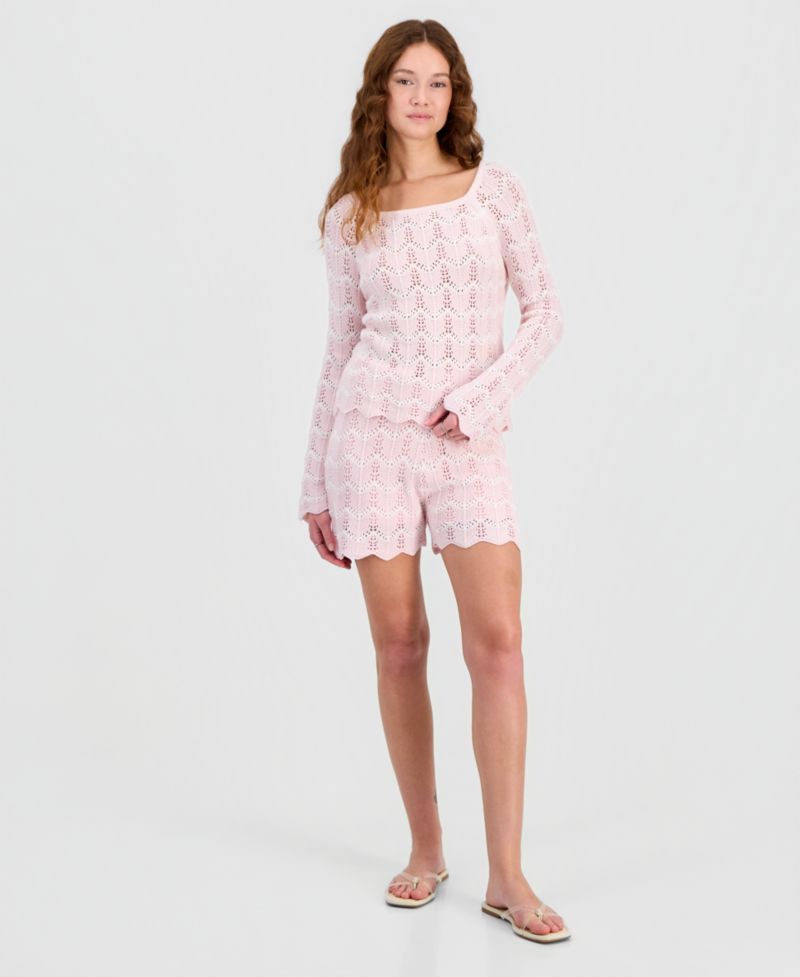 Juniors' Chevron Pointelle Shorts
