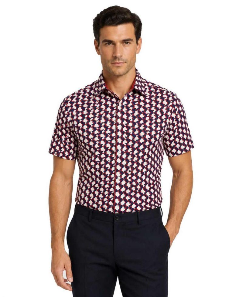 Men's Slim Fit Geometric Print Short Sleeve Shirt