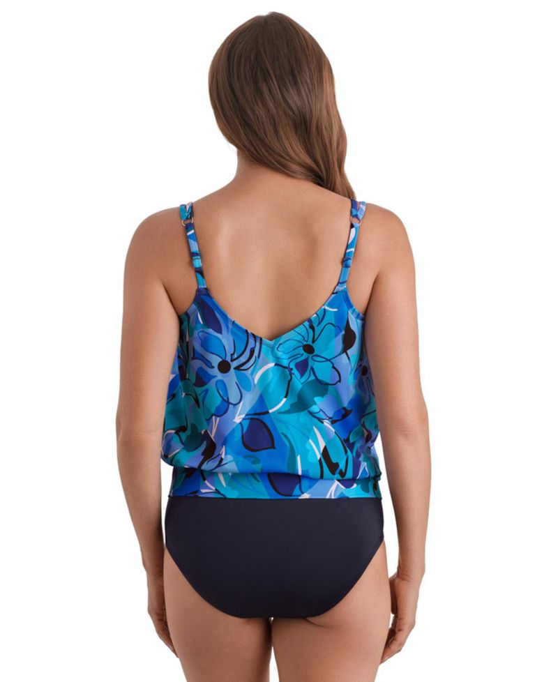 Women's V-Neck Blouson One-Piece Swimsuit