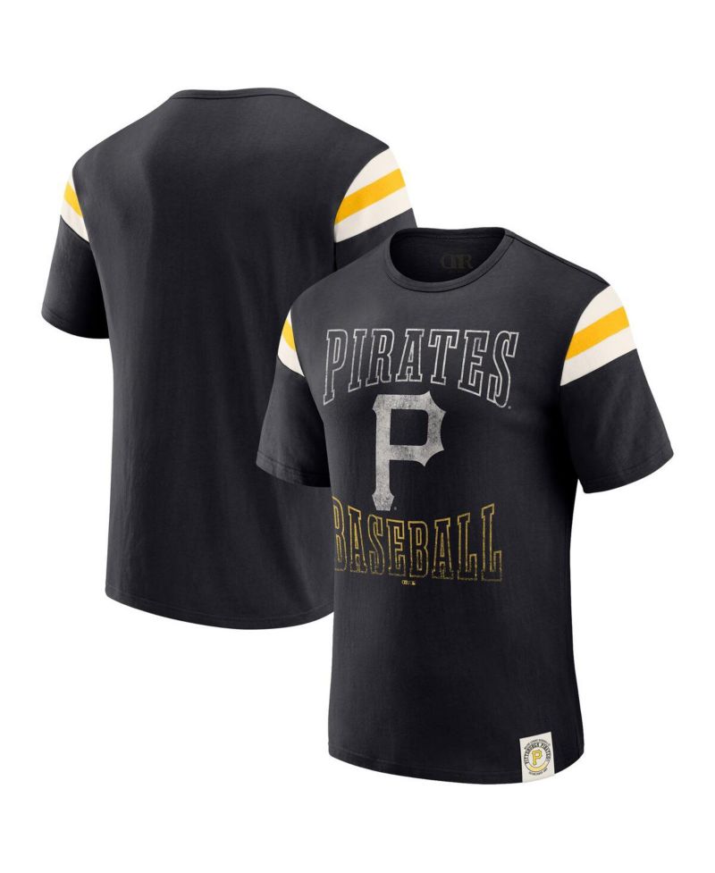 Darius Rucker Collection By Men's Black Pittsburgh Pirates Distressed Sleeve Stripe T-Shirt