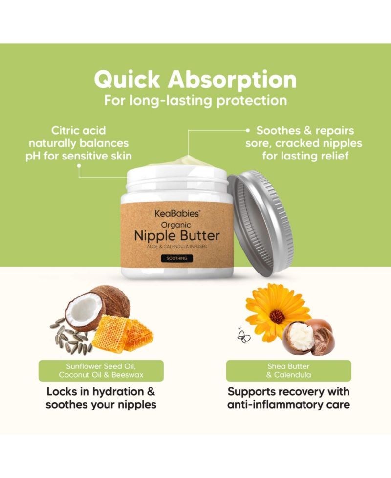 Organic Nipple Butter, Natural Nipple Cream Safe for Breastfeeding Moms, 2oz