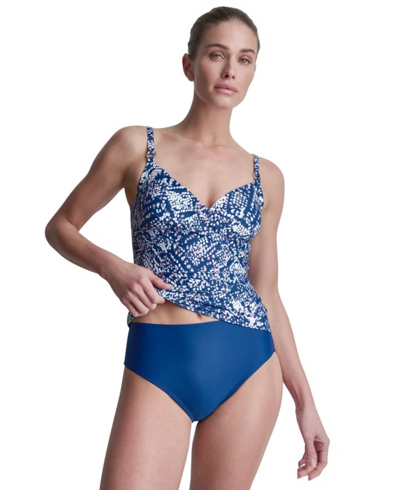 Women's O-Ring-Trim Crossover Ruched Tankini Top
