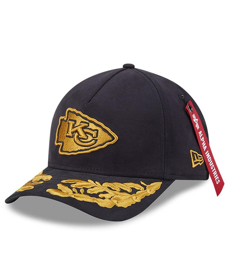 x Alpha Industries Men's Black Kansas City Chiefs A-Frame 9FORTY Adjustable Hat