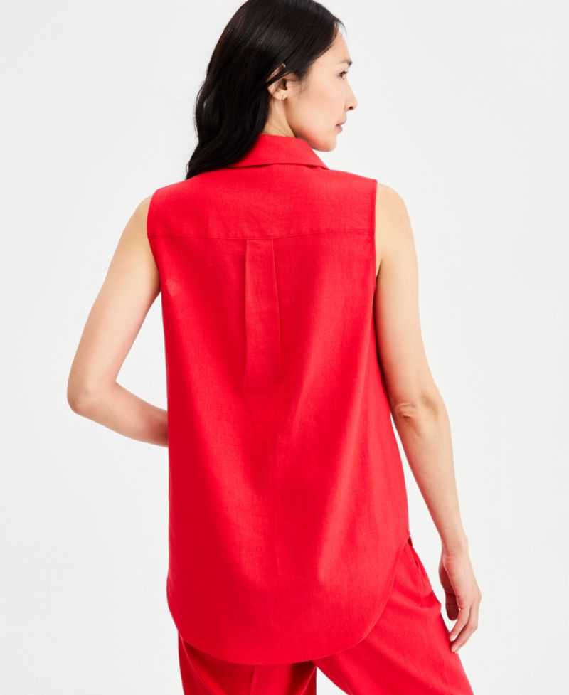 Women's Sleeveless Linen-Blend Button Down Top