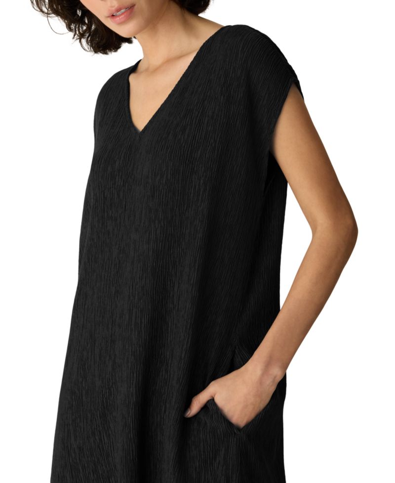 Women's Woven Pliss&eacute; V-Neck A-Line Midi Dress