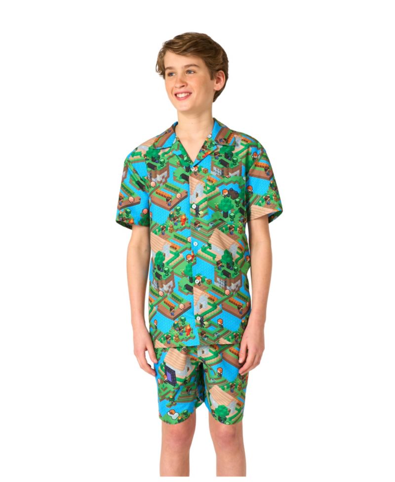 Big Boys 2-Piece Minecraft Summer Short Sleeve Shirt and Shorts Set