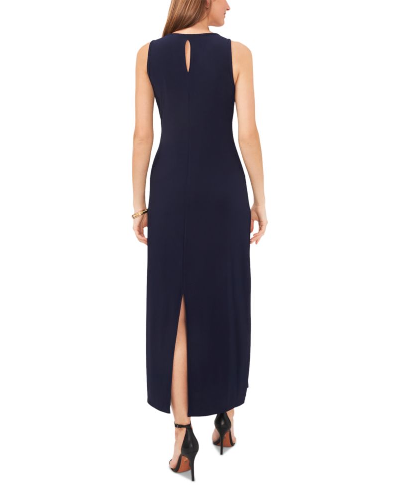 Women's Sleeveless Keyhole-Back Crewneck Maxi Dress
