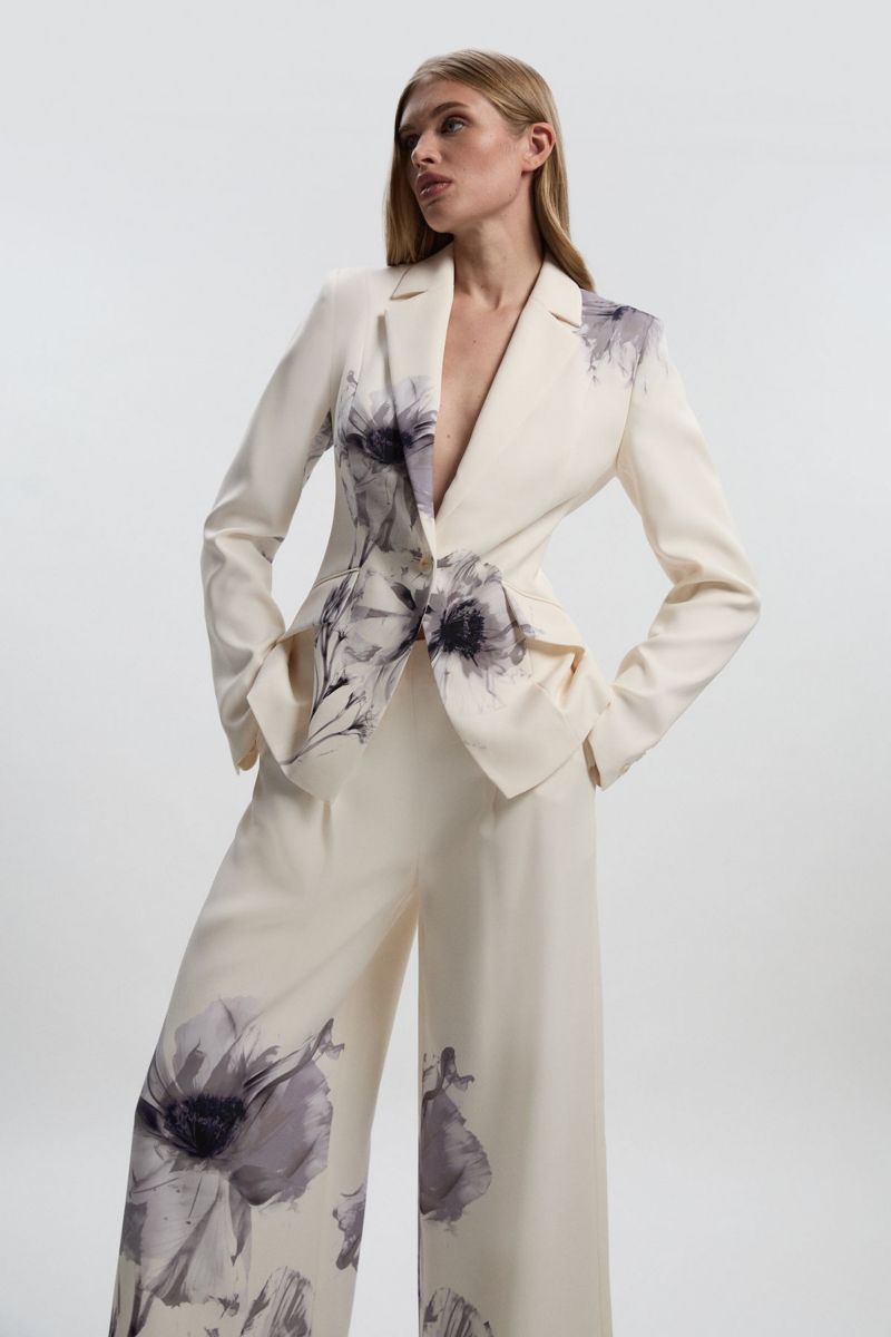 Women's Floral Crepe Single Breasted Blazer