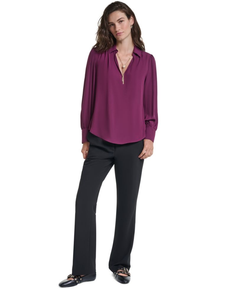 Petite Long-Sleeve Collared Blouse