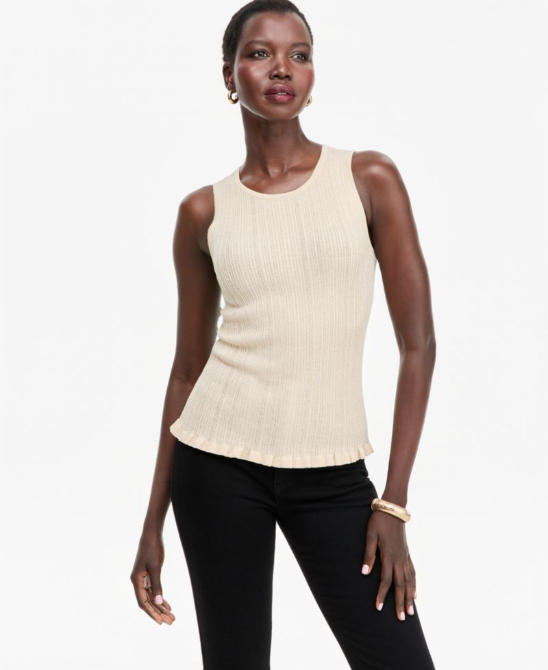 Women's Sleeveless Crewneck Ribbed Cotton-Blend Sweater Tank