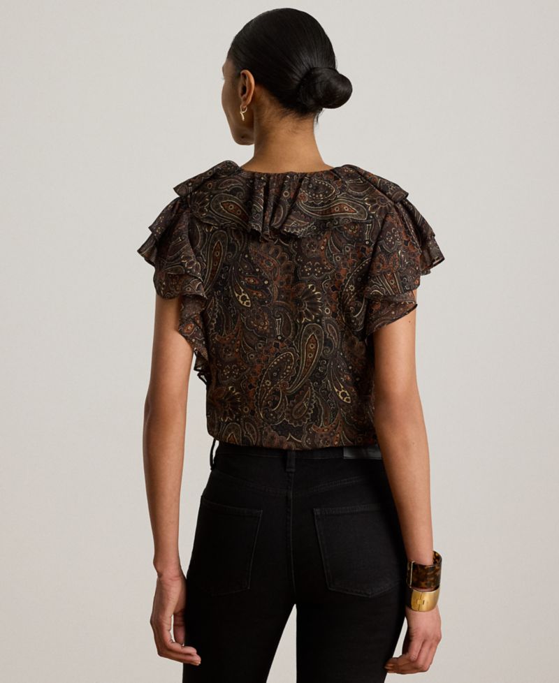 Petite Paisley Ruffle-Trim Georgette Blouse