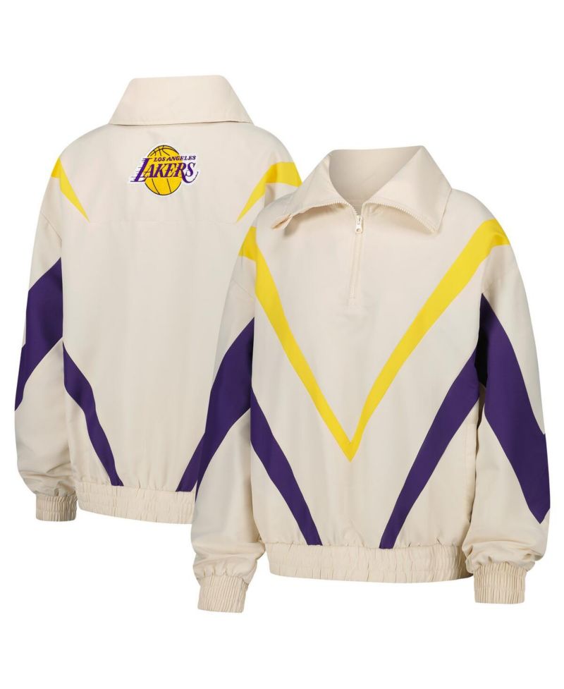 Women's White Los Angeles Lakers Retro Chevron Ripstop Quarter-Zip Windbreaker Jacket