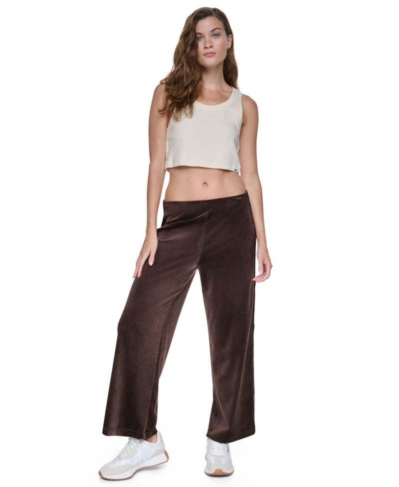Petite Velour and Satin Trim Pull-On Wide-Leg Pants
