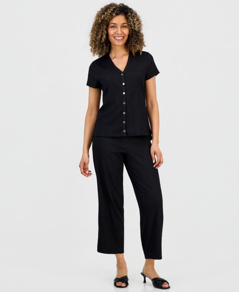 Petite Button-Front Blouse & Ankle Pants