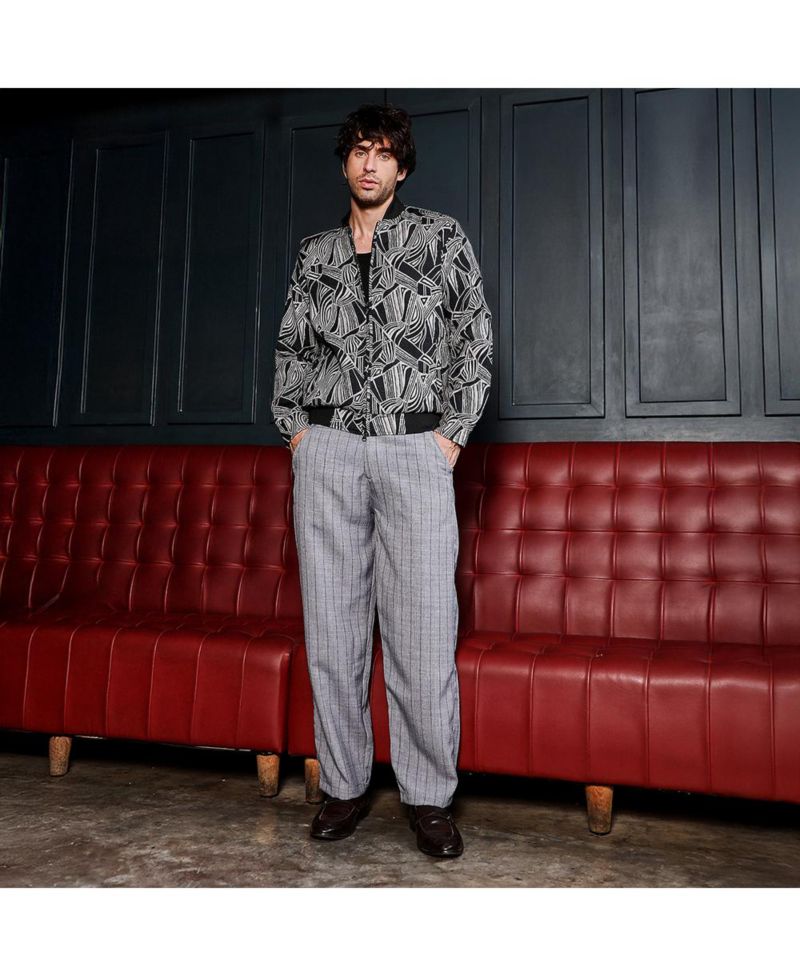 Men's Midnight Black Stroke-Jacquard Bomber Jacket