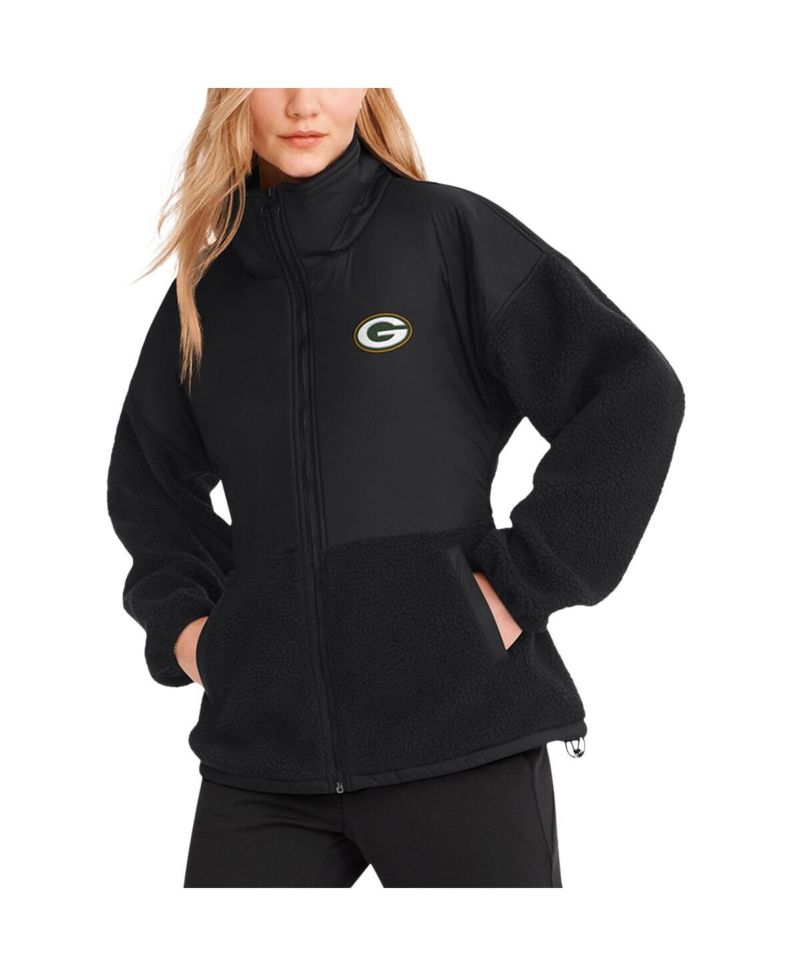 DKNY Women's Black Green Bay Packers Drew Mixed Media Full-Zip Jacket