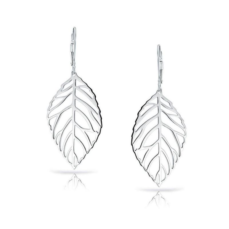 Boho Cut-Out Leaf Dangle Earrings Sterling Silver Lever Back Lightweight