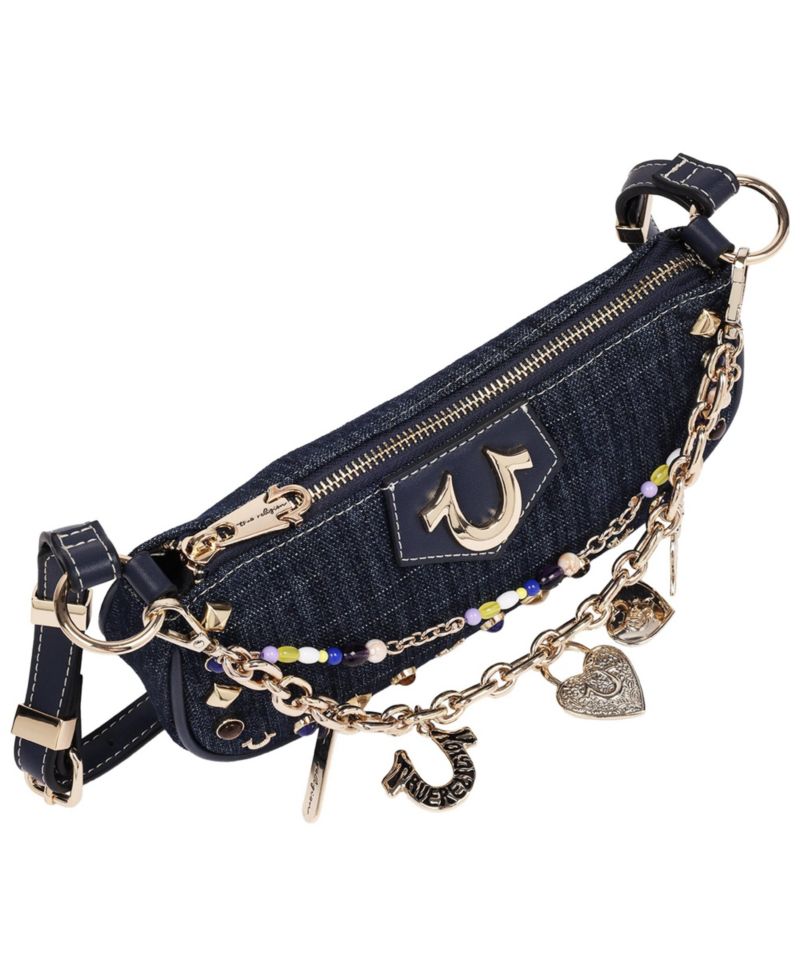 Chain and Studs Denim Shoulder Bag