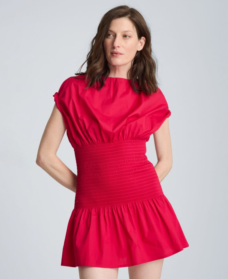 Women's Smocked Waist Boat Neck Mini Dress