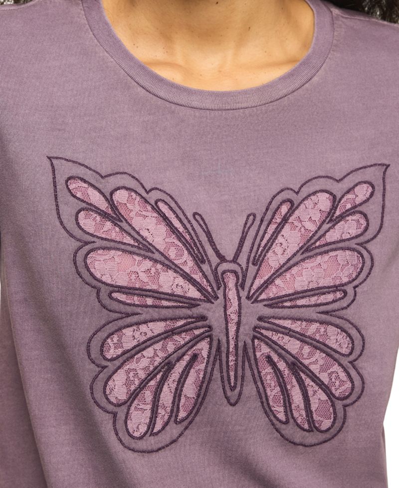 Women's Lace Butterfly Print Short-Sleeve T-Shirt