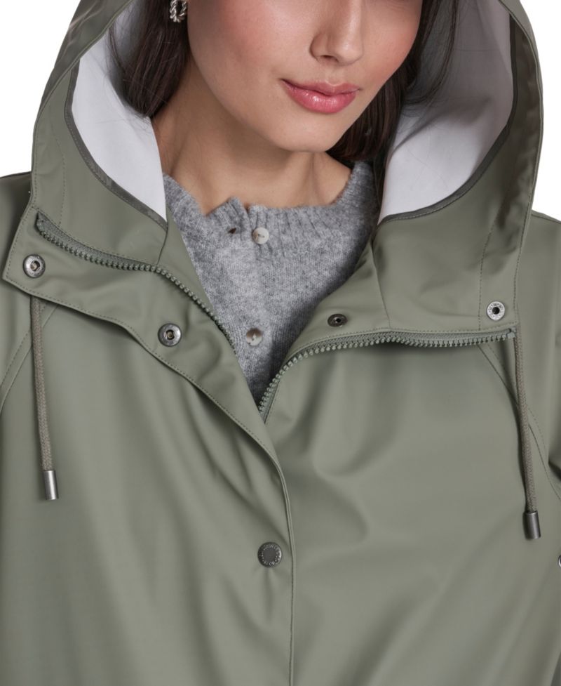 Plus Size Raglan-Sleeve Hooded Rain Jacket