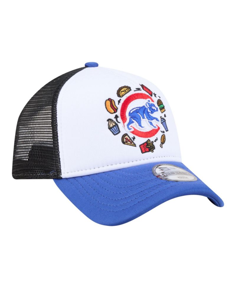 Big Boys and Girls White/Royal Chicago Cubs Food A-Frame 9FORTY Trucker Adjustable Hat