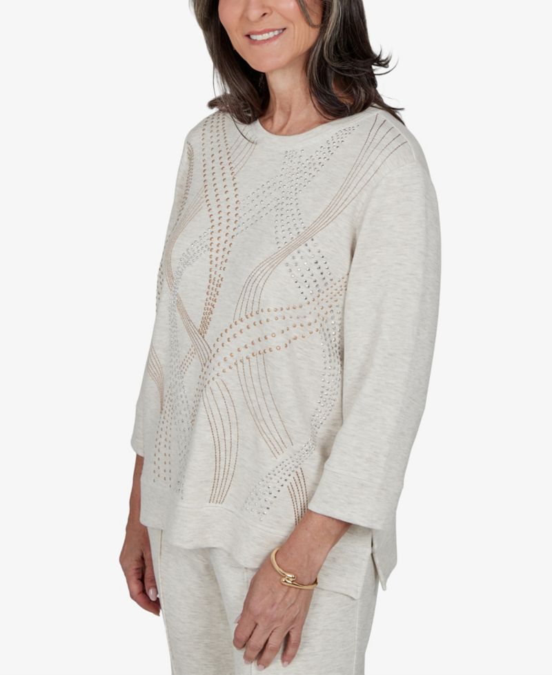 Women's Knit 3/4-Sleeve Embellished Crewneck Top