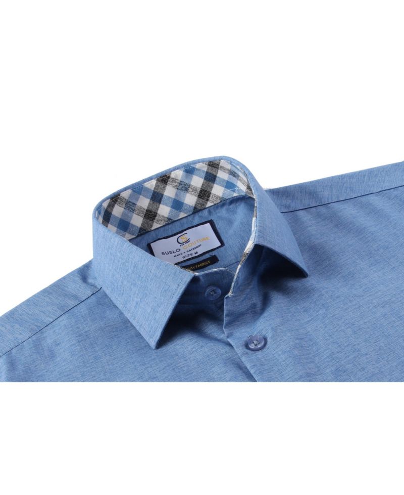 Men's Slim Fit Linen Look Short Sleeve Button Down Shirt