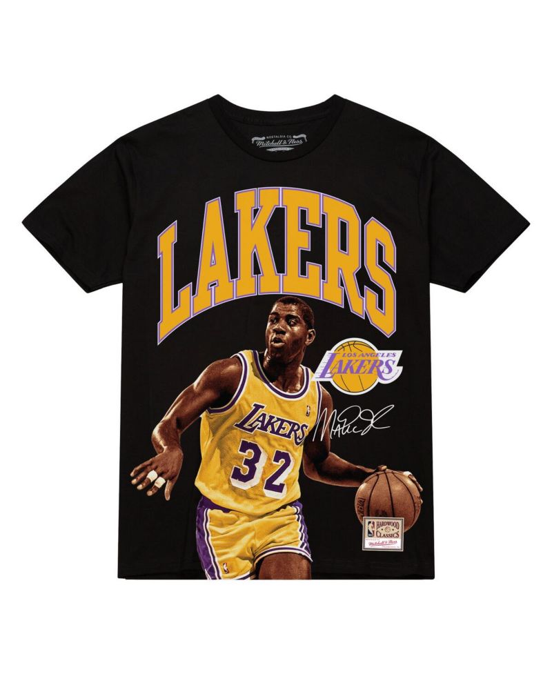 Men's Magic Johnson Black Los Angeles Lakers Hardwood Classics Player Arch T-Shirt