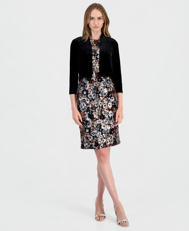 Petite Open Front Velvet 3/4-Sleeve Bolero