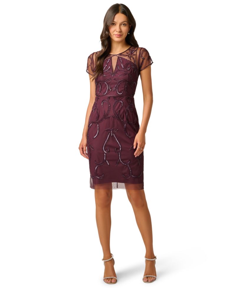 Women's Beaded Short-Sleeve Sheath Dress