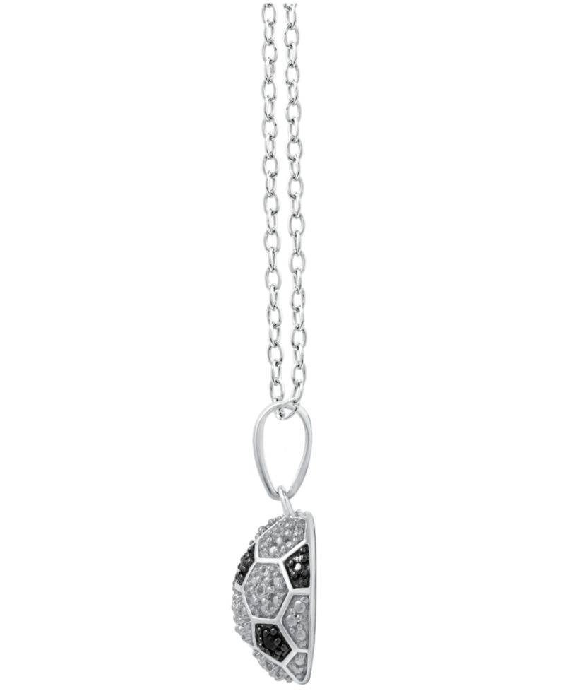 Black Diamond (0.03 ct. t.w.) & White Diamond (0.07 ct. t.w.) Soccer Ball Pendant Necklace in Sterling Silver