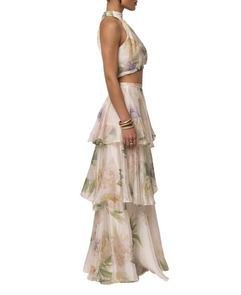 Women's Botanical Dreams Floral-Print Halter Cropped Top and Tiered Maxi Skirt, 2-Piece Set