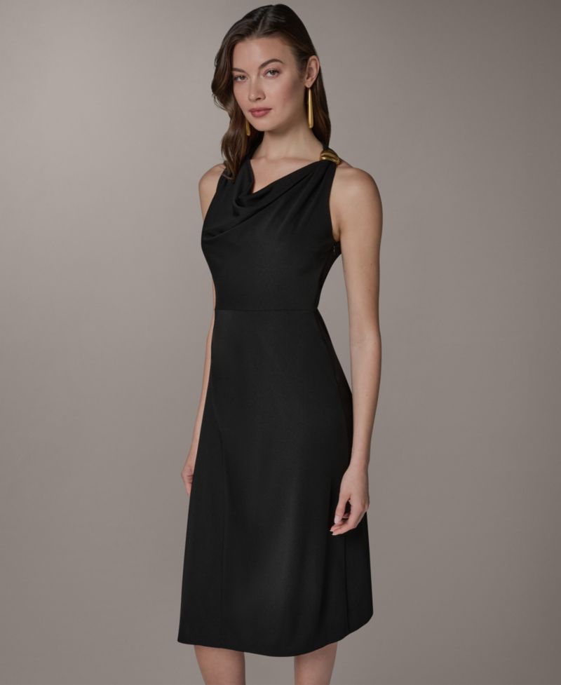 Women's Halter Cowl Neck Sheath Sleeveless Midi Dress
