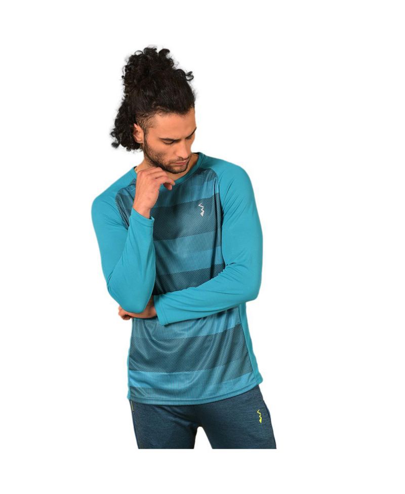 Men's Aqua Blue Contrast Panel Active wear T-Shirt