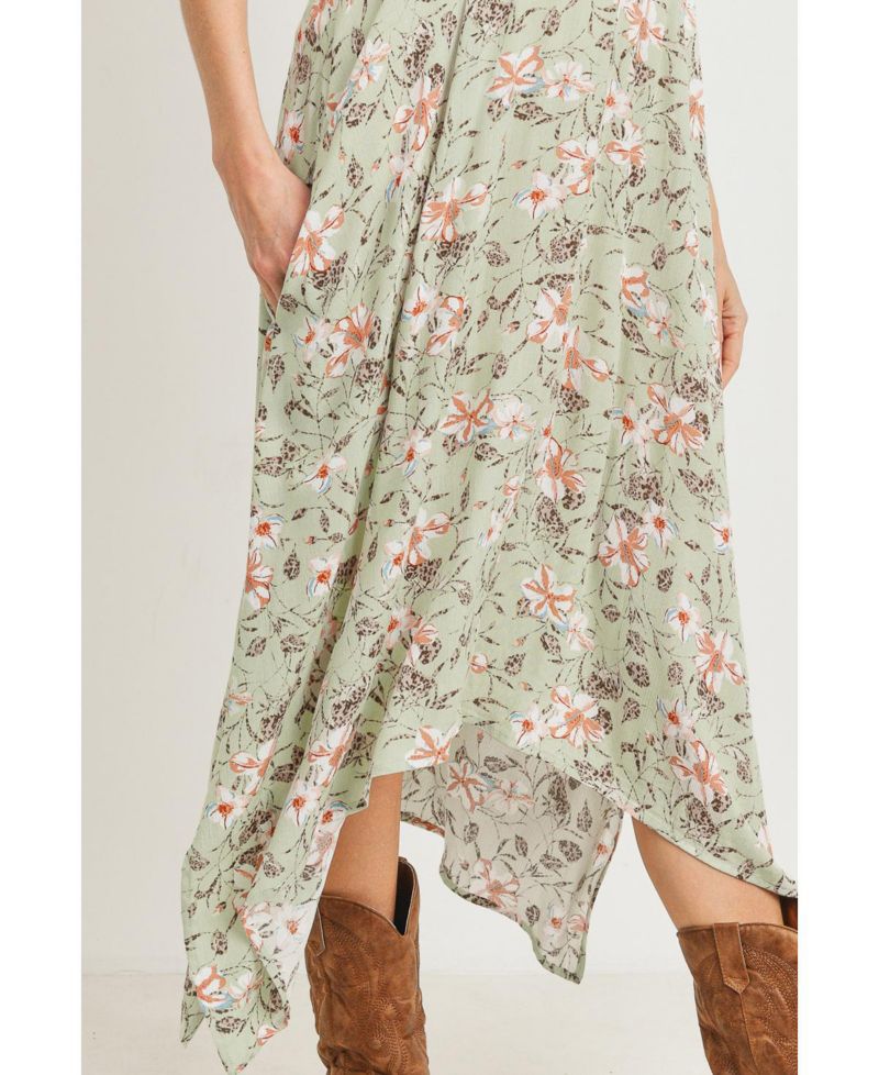 Women's Floral V-Neck Spaghetti Strap Midi Dress with Pockets