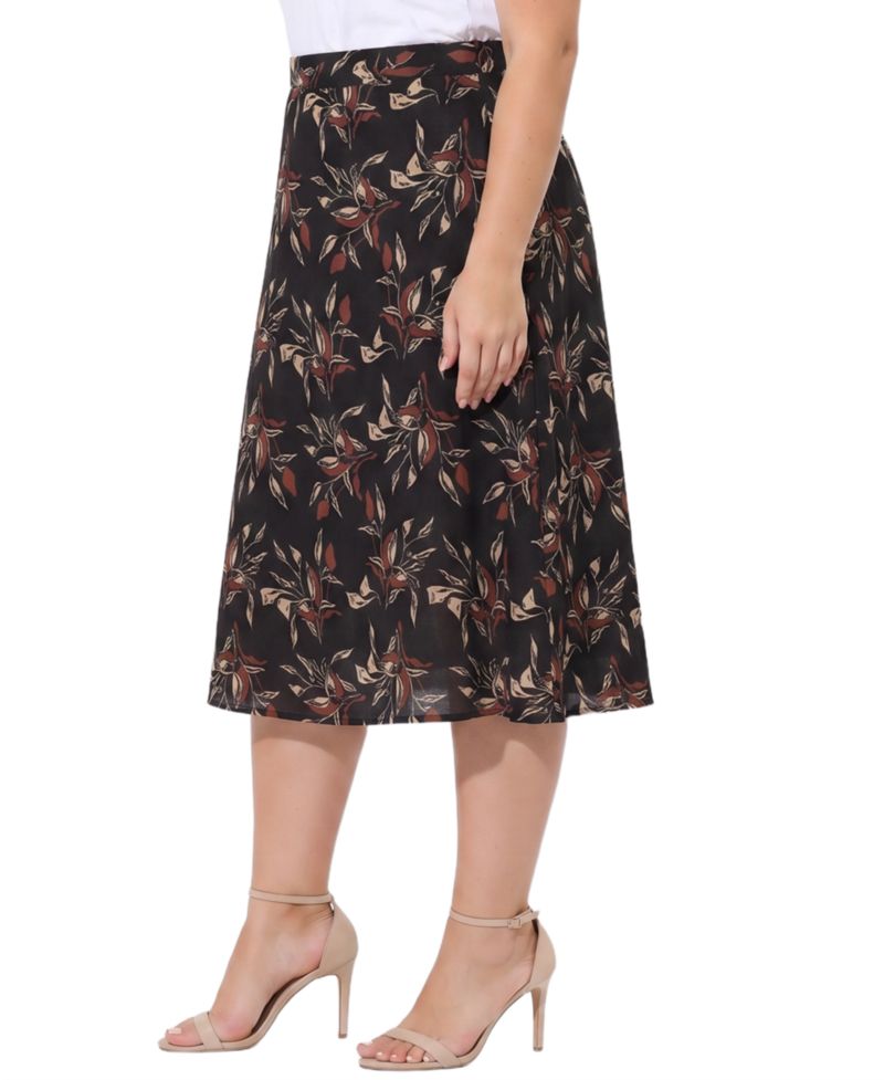 Plus Size A-Line Midi Elastic Waist Skirt