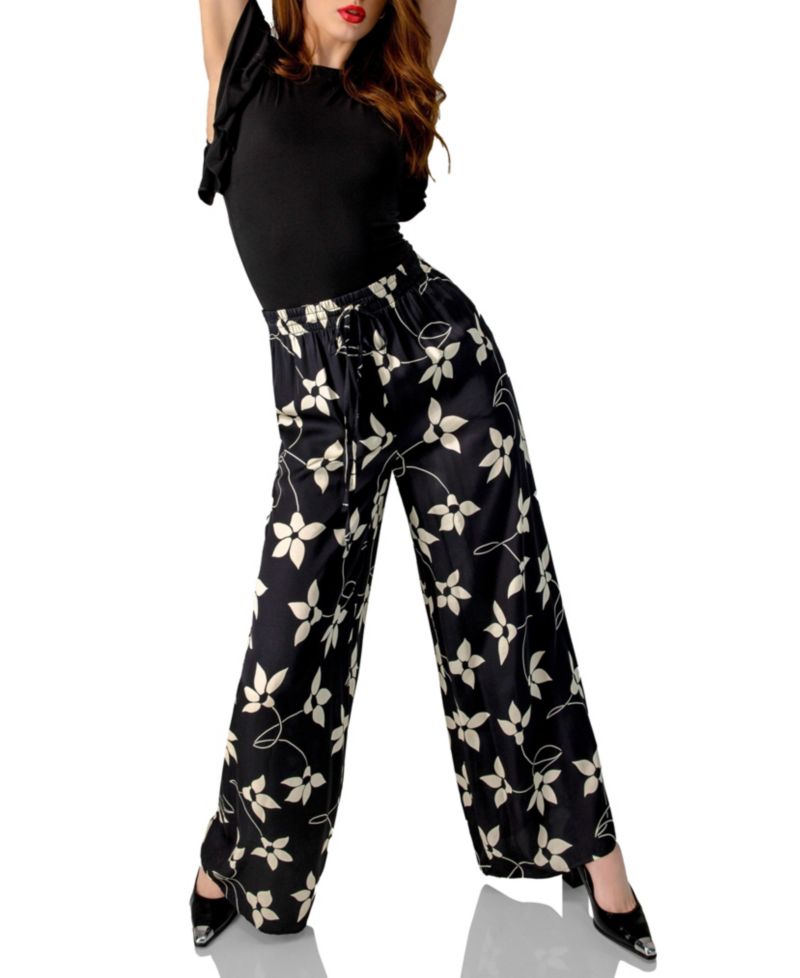 Women's Wide-Leg Floral Print Pants with Pockets