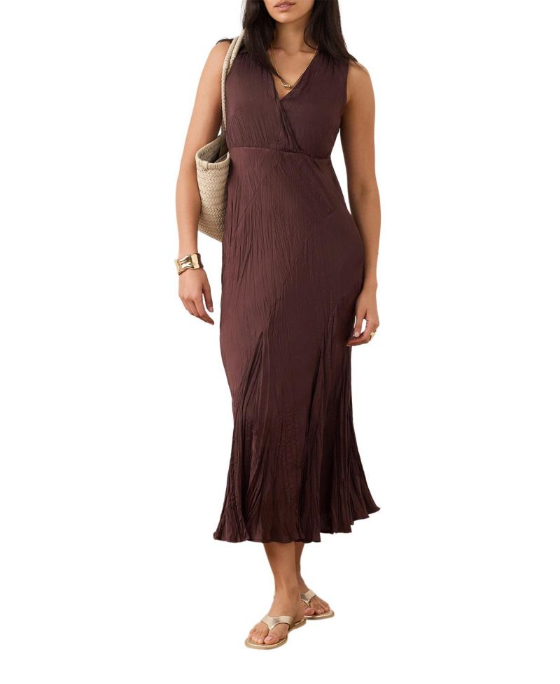 Women's Sleeveless V-Neck Crinkle Maxi Dress