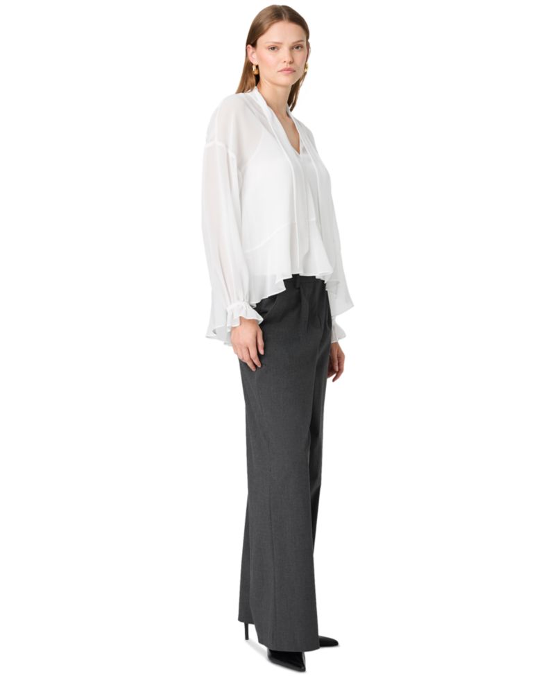 Women's Marina Tie-Front Chiffon Long-Sleeve Top