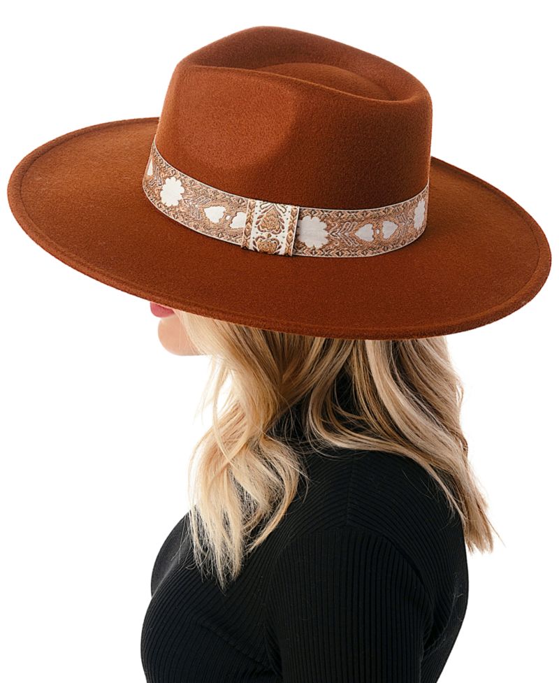 Women's Wool Blend Felt Hat with Floral Print Band