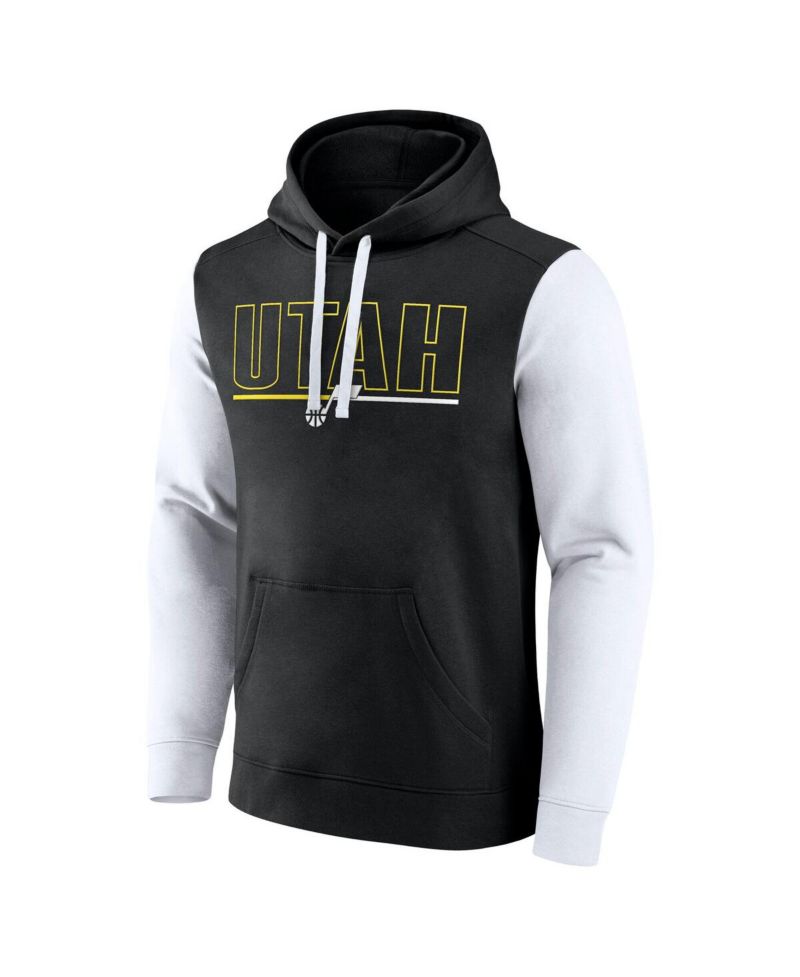Men's Black Utah Jazz Outline Color Block Pullover Hoodie