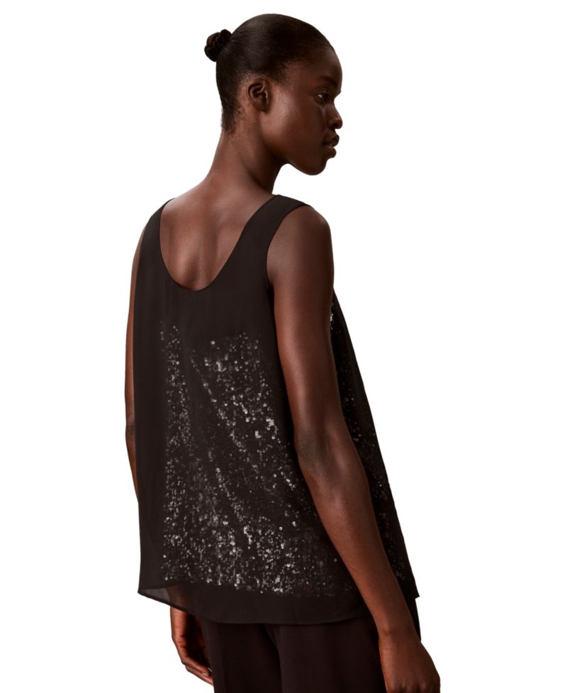 Women's Double Layer Scoop N Sequin Tank Top