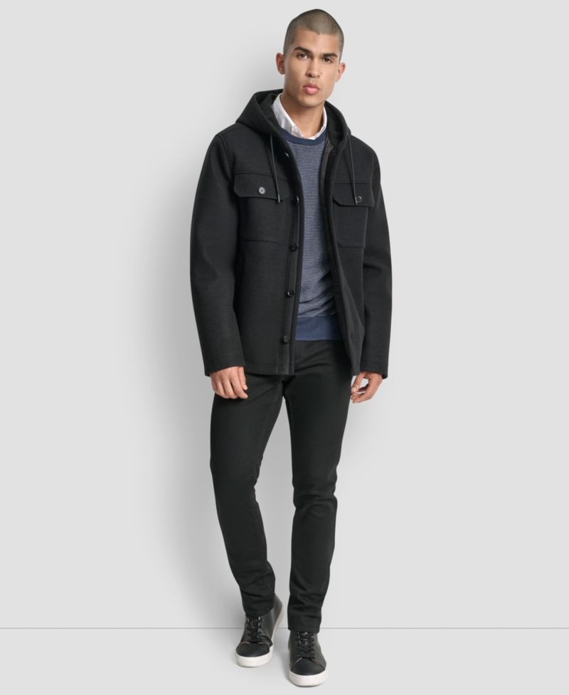 Men's Faux Wool Hooded Shirt Jacket