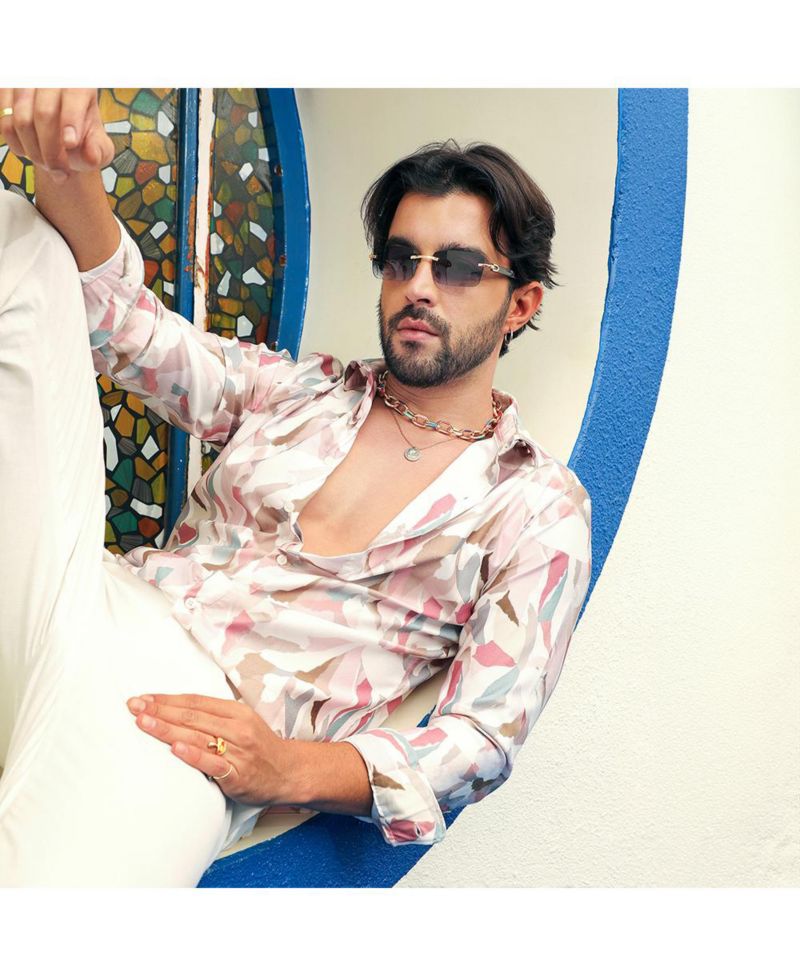 Men's Nude Pink & Ivory White Petal Block Shirt
