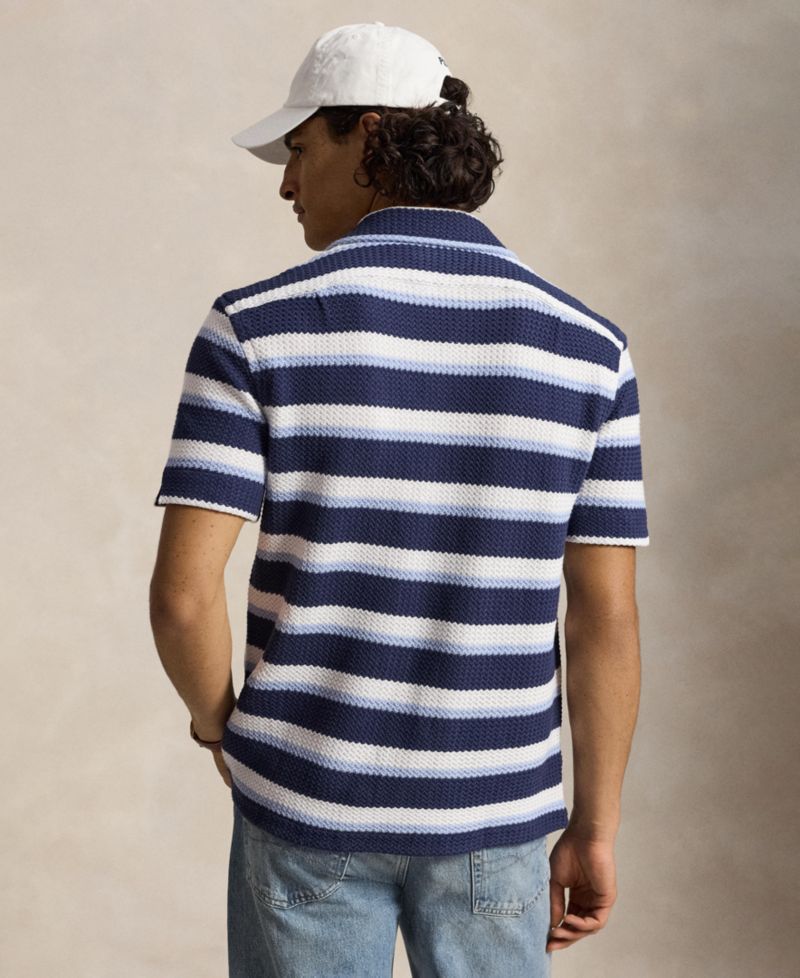 Men's Striped Herringbone Camp Shirt